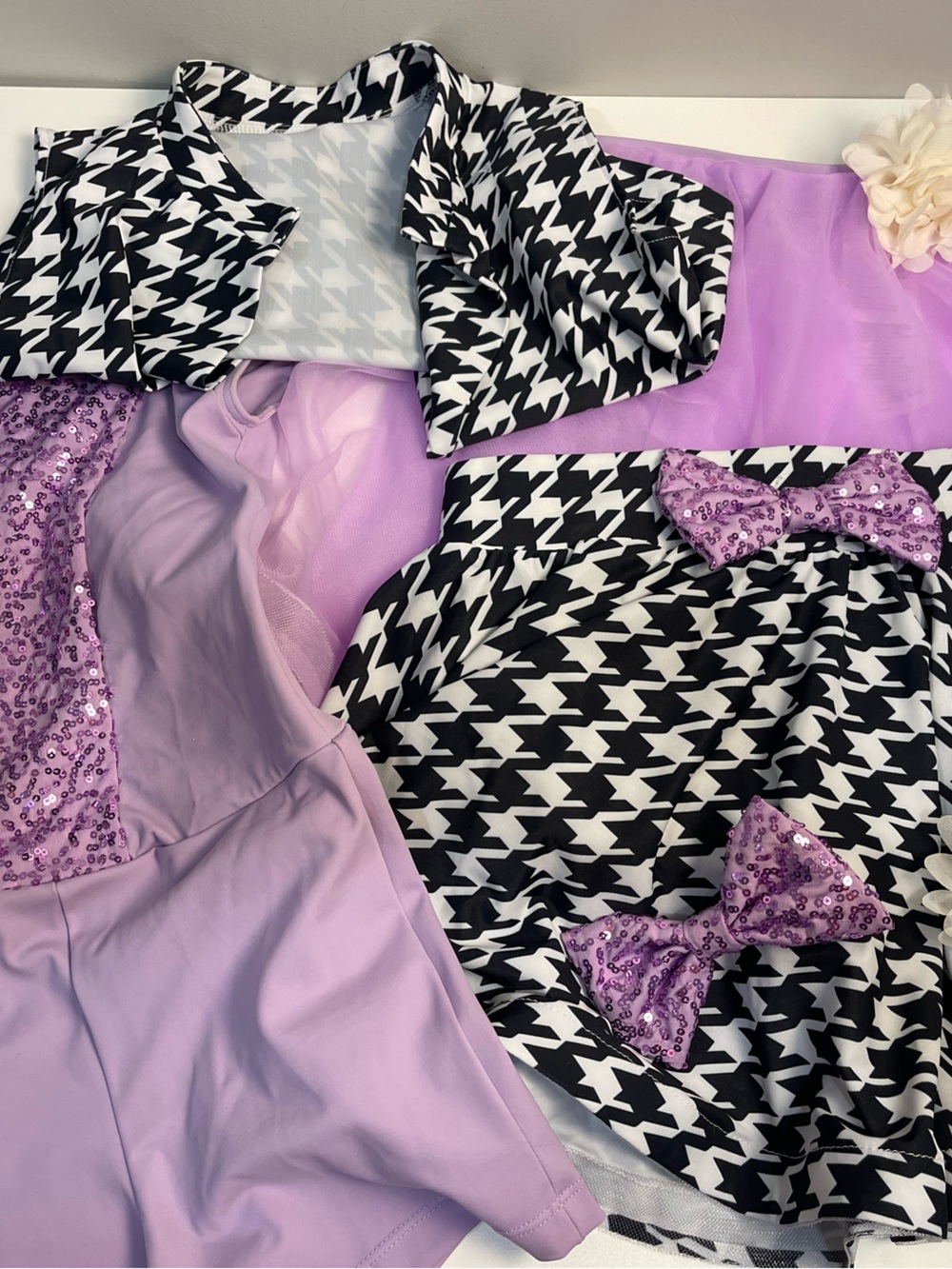 Revolution Lilac and Black Houndstooth Dance Costume Set multi costume 2 skirts